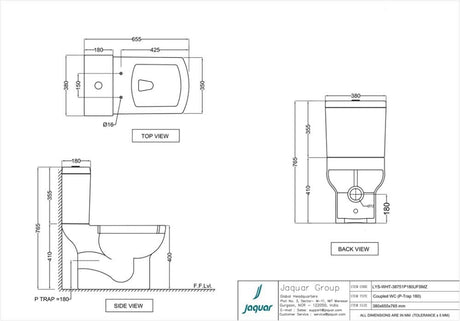 WC BLOW W/CISTERN FOR COUPLED P TRAP-180MM W/UF SFT CLS SLIM/ST CV - JAQUAR SWARE - ( WHITE - LYRIC - 380x655x765 mm - 15.2inchX26.2inchX30.6inch )