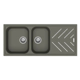 QUARTZ 2 BOWL WITH DRAIN BOARD (DEPTH 8INCH) WITH STEEL INLAYS W/P.KIT - CARYSIL -  ( NERA - NEW BEETHOVEN INLAY - 1160x500 mm - 46.4inchX20inch )