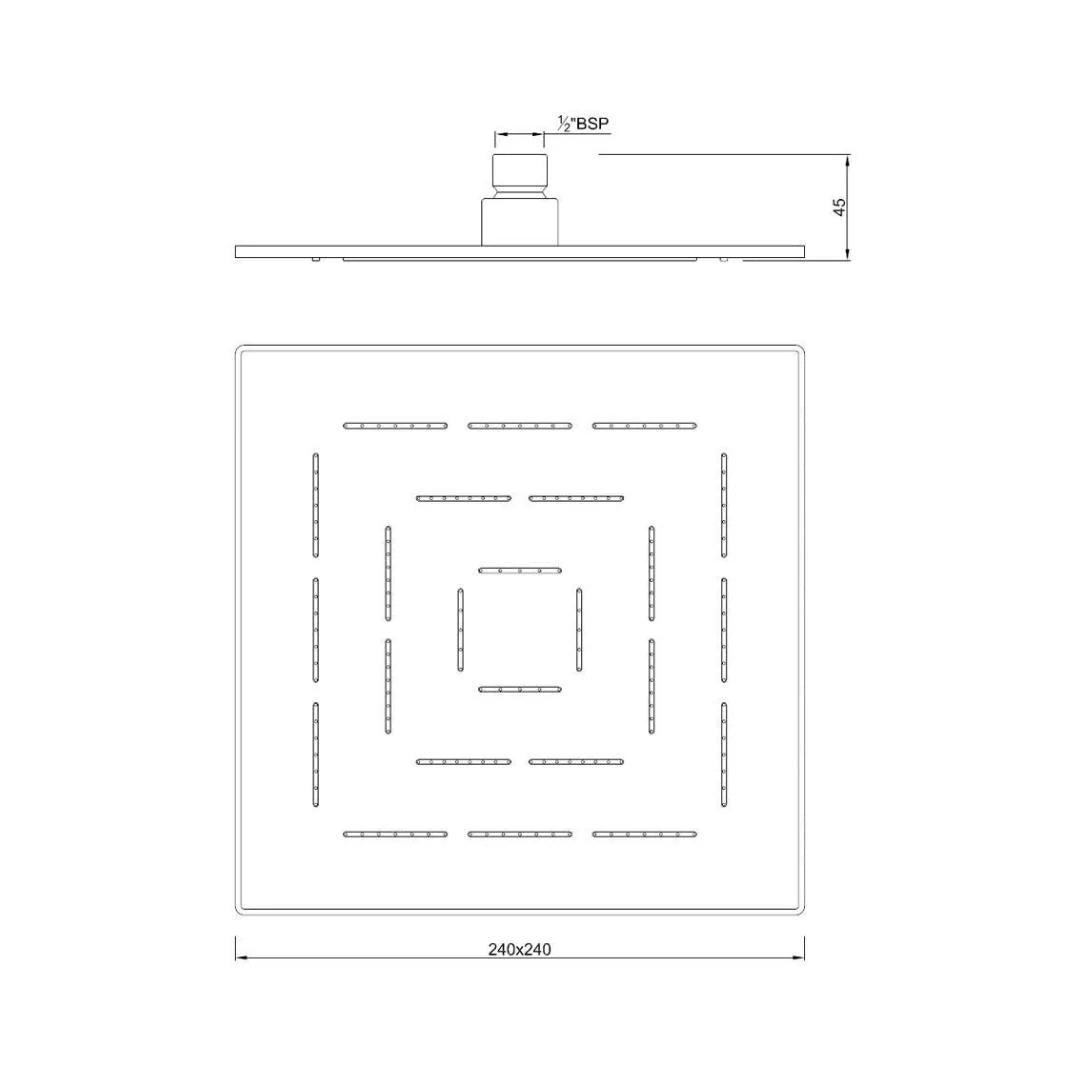 MAZE SQUARE 9.5 - JAQUAR FAUCETS - ( GOLD DUST - OVERHEAD SHOWER - 15x240 mm - 0.5inchX9.5inch )