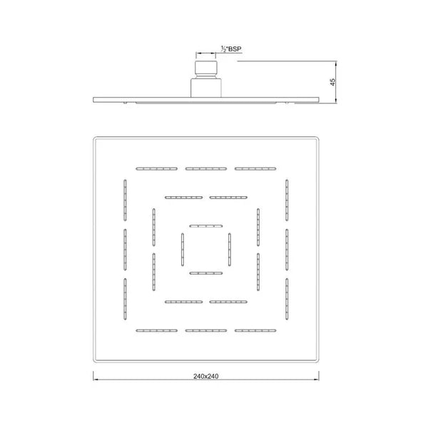 (PRUN) MAZE SQUARE  9.5   - JAQUAR FAUCETS -  ( GOLD - OVERHEAD SHOWER - 15x240 mm - 0.5inchX9.5inch )