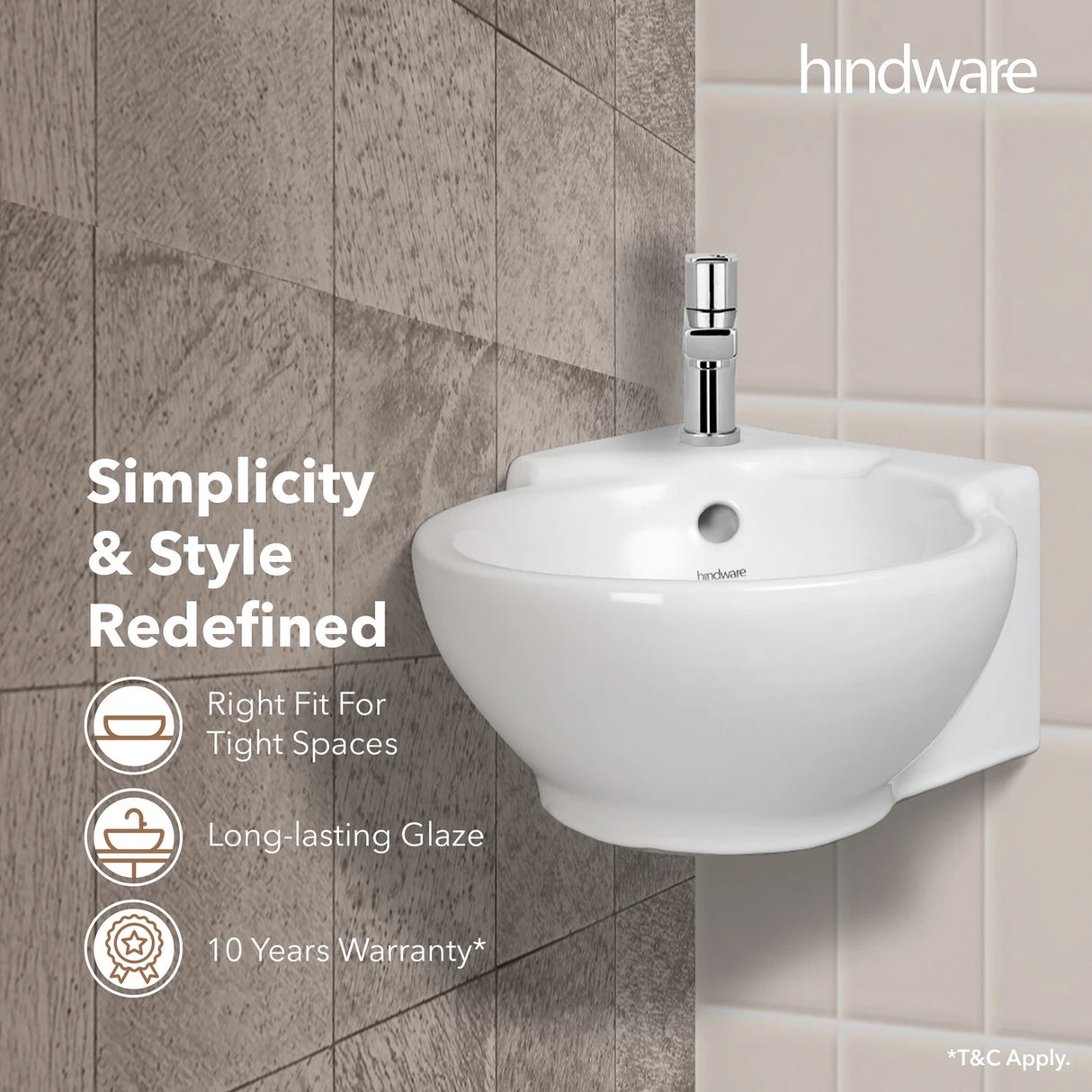 WASH BASIN CORNER CLASSIC - HINDWARE -  ( STAR WHITE -  - 350x350 mm - 14inchX14inch )