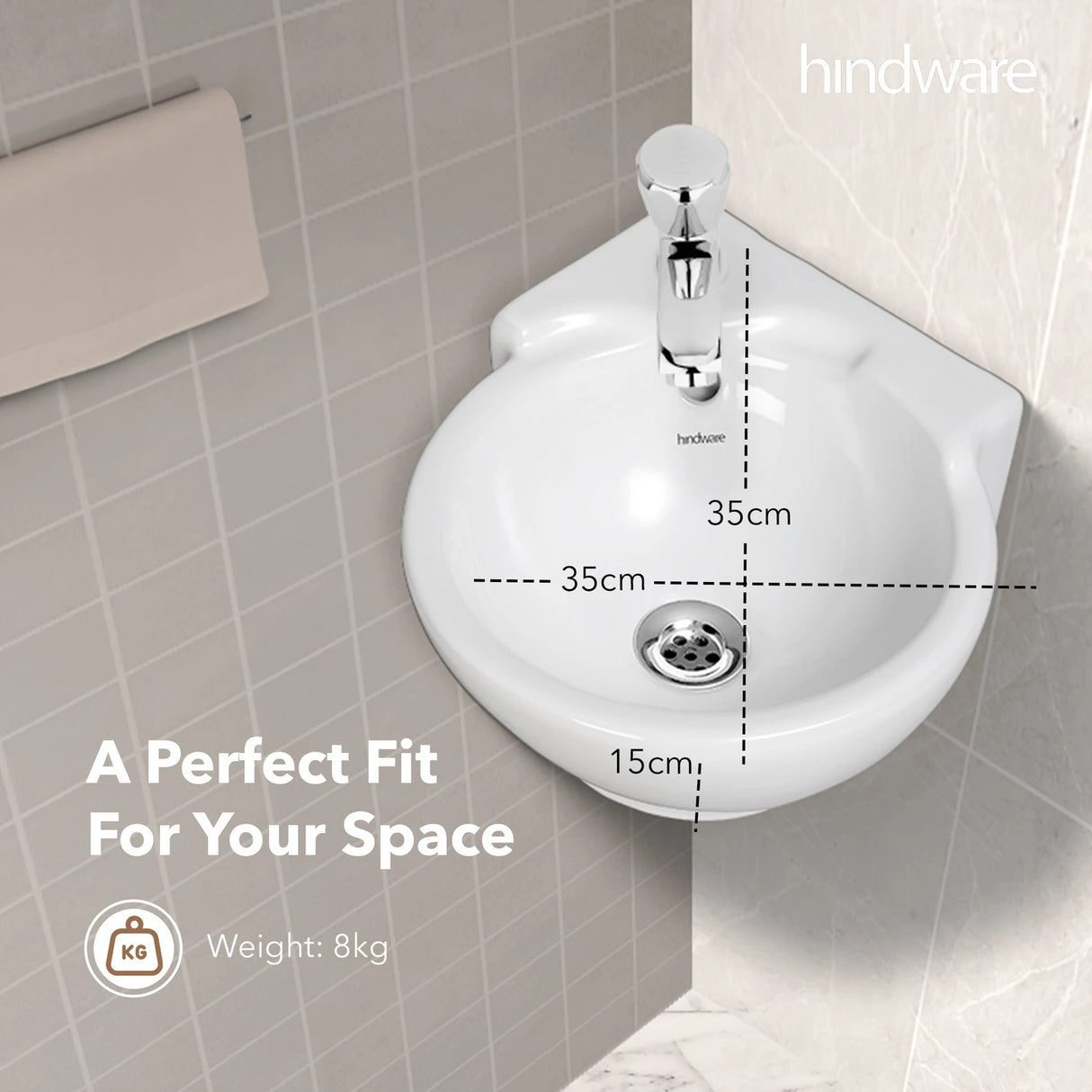 WASH BASIN CORNER CLASSIC - HINDWARE -  ( STAR WHITE -  - 350x350 mm - 14inchX14inch )