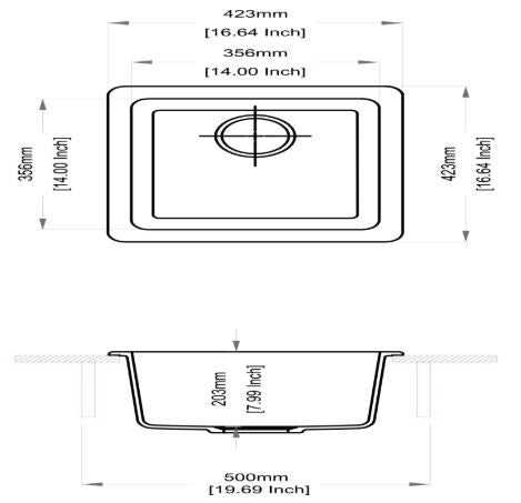 QUARTZ 1.0 BOWL W/O DRAIN BOARD (DEPTH 8INCH) - CARYSIL -  ( GRANITE METALLIC NERA - MAGIC SALSA - 457x406 mm - 18inchX16inch )