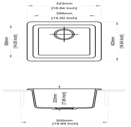 QUARTZ 1.0 BOWL W/O DRAIN BOARD (DEPTH 8INCH) - CARYSIL -  ( GRANITE METALLIC NERA - MAGIC SALSA - 457x406 mm - 18inchX16inch )