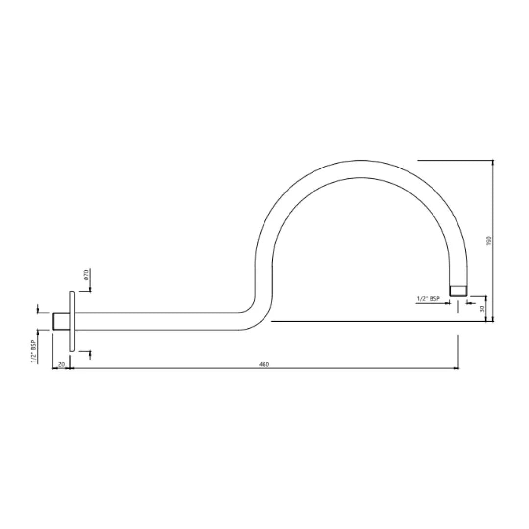 SHOWER ARM VICTORIAN WITH FLANGE - JAQUAR FAUCETS - ( BLACK MATT - SHOWER ACC. - 460x20 mm - 18.4inchX0.8inch )