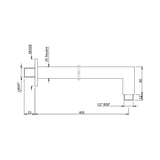 SHOWER ARM SQUARE W/FLANGE - JAQUAR FAUCETS -  ( GOLD DUST - SHOWER ACC. - 15x400 mm - 0.5inchX16inch )
