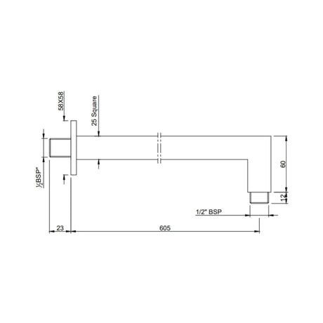 (PRUN) SHOWER ARM SQUARE W/FLANGE - JAQUAR FAUCETS -  ( GOLD - SHOWER ACC. - 15x600 mm - 0.5inchX24inch )