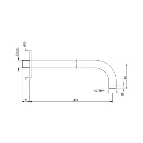 (PRUN) SHOWER ARM 300MM WITH FLANGE - JAQUAR FAUCETS -  ( GOLD - SHOWER ACC. - 300x15 mm - 12inchX0.5inch )