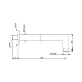 SHOWER ARM SQUARE W/FLANGE - JAQUAR FAUCETS -  ( WHITE MATT - SHOWER ACC. - 600x15 mm - 24inchX0.5inch )