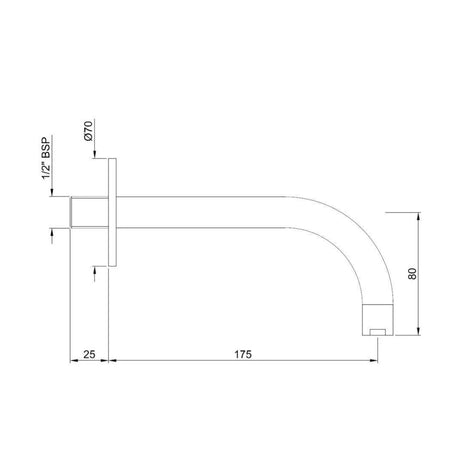 BASIN SPOUT W/FLANGE - JAQUAR FAUCETS -  ( CHROME - SPOUT - 15x175 mm - 0.5inchX7inch )