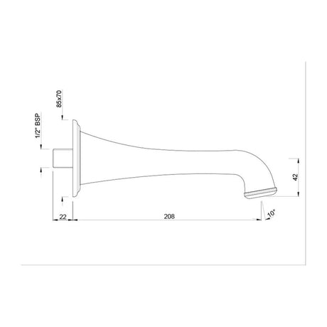 (PRUN) BATH TUB SPOUT W/WALL FLANGE - JAQUAR FAUCETS -  ( GOLD - SPOUT - 0x15 mm - 0inchX0.5inch )