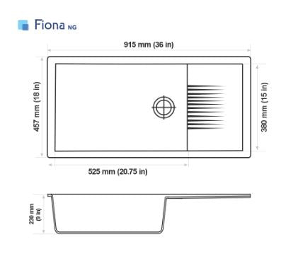 QUARTZ SINK 1.0 BOWL WITH DRAIN BOARD (DEPTH 9INCH) FIONA - NIRALI -  ( METALLIC BROWN - QUARTZ ELITE RANGE - 915x457 mm - 36inchX18inch )