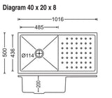 1 BOWL W/DRAINBOARD (DEPTH 8INCH) - CARYSIL -  ( MATT - POLO - 1016x500 mm - 40inchX20inch )