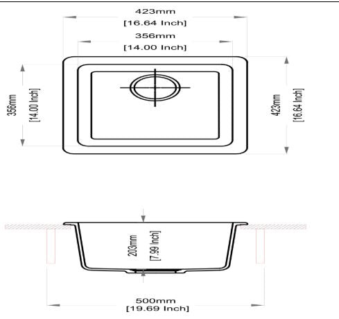 QUARTZ 1.0 BOWL W/O DRAIN BOARD (DEPTH 8INCH) - CARYSIL -  ( GRANITE CORNFLAKES - NEO SALSA - 423x423 mm - 16.65inchX16.65inch )
