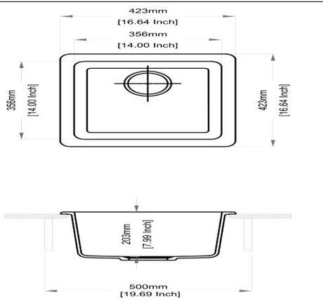 QUARTZ 1.0 BOWL W/O DRAIN BOARD (DEPTH 8INCH) - CARYSIL -  ( GRANITE CORNFLAKES - NEO SALSA - 423x423 mm - 16.65inchX16.65inch )