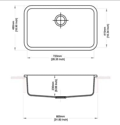 QUARTZ 1.0 BOWL W/O DRAIN BOARD (DEPTH 8INCH) - CARYSIL -  ( GRANITE CRATER - JUMBO - 785x480 mm - 30inchX19inch )