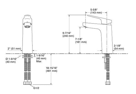 ACCLIV TALL SINGLE CONTROL LAVATORY W/O DRAIN FAUCET - KOHLER POPULAR -  ( FRENCH GOLD - POPULAR - 0x15 mm - 0inchX0.6inch )