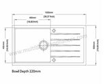 QUARTZ 1.0 BOWL WITH DRAINBOARD(DEPTH 8INCH) - CARYSIL -  ( GRANITE METALLIC CROMA - VIVALDI - 1000x500 mm - 40inchX20inch )