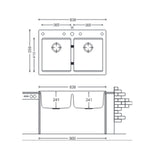 QUARTZ 2 BOWL W/O DRAIN BOARD (DEPTH 8INCH) - CARYSIL -  ( GRANITE METALLIC NERA - WALTZ 3322 - 838x559 mm - 33inchX22inch )