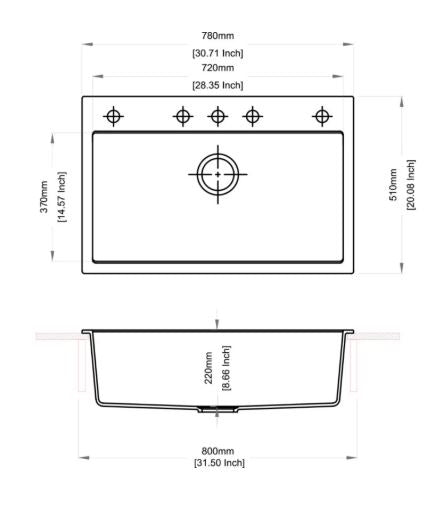 STD 1.0 BOWL(DEPTH 8INCH) - CARYSIL -  ( GRANITE CRATER - WALTZ-780 - 780x510 mm - 31inchX20inch )