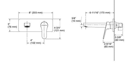 ACCLIV SINGLE CONTROL WALL MOUNT BASIN FAUCET TRIM - KOHLER POPULAR -  ( POLISHED CHROME - POPULAR - 0x40 mm - 0inchX1.6inch )